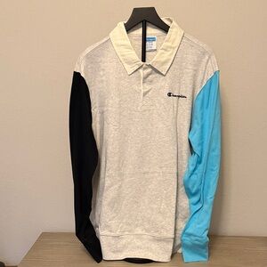 Champion Men's Polo Shirt - Gray, Black, and Blue